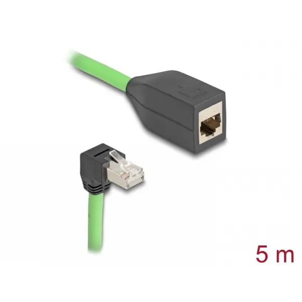 Delock Cablu prelungitor de retea RJ45 Cat.6A SFTP drept/unghi jos TPU 5m Verde pentru medii industriale, Delock 80888
