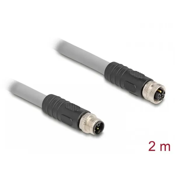 Delock Cablu prelungitor M12 L-coded 5 pini PUR/medii industriale T-M 2m, Delock 80539, Gri