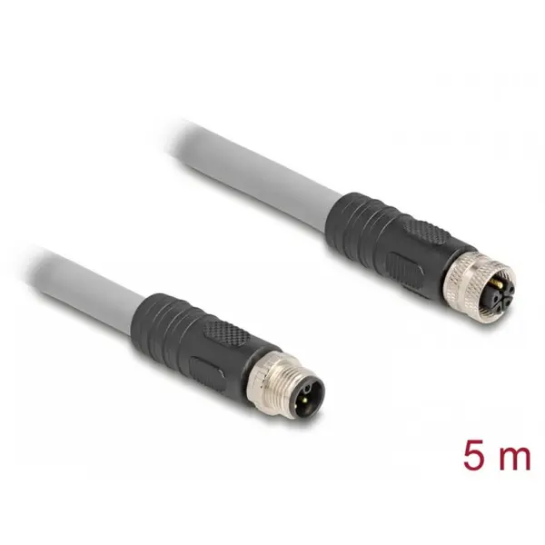 Delock Cablu prelungitor M12 L-coded 5 pini PUR/medii industriale T-M, 5m, Delock 80541, Gri