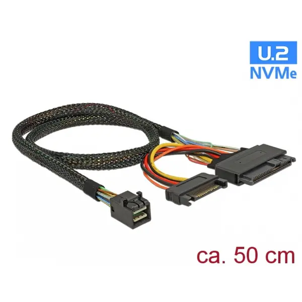 Delock Cablu SFF-8643 la U.2 SFF-8639 + alimentare SATA 50cm, Delock 84819