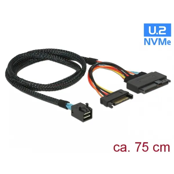 Delock Cablu SFF-8643 la U.2 SFF-8639 + alimentare SATA 75cm, Delock 84821