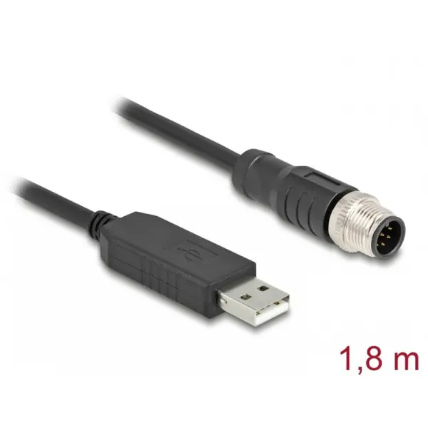 Delock Cablu USB-A la M12 RS-232 A-coded 8 pini FTDI 1.8m, Delock 64257