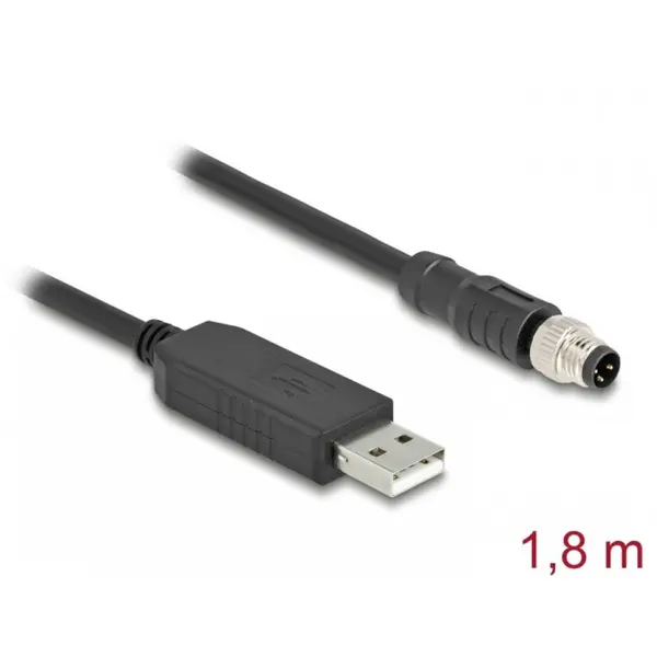 Delock Cablu USB-A la M8 RS-232 A-coded 3 pini FTDI 1.8m, Delock 64258