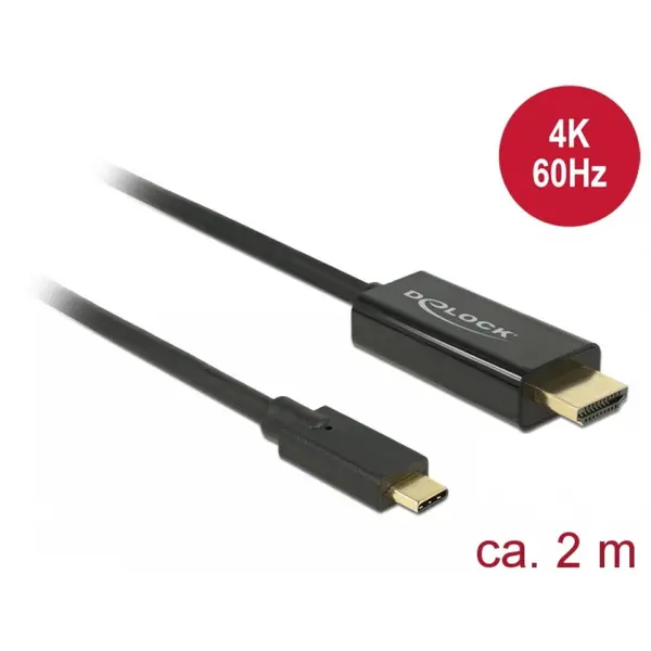 Delock Cablu USB-C la HDMI (DP Alt Mode) 4K 60 Hz 2m T-T Negru, Delock 85291