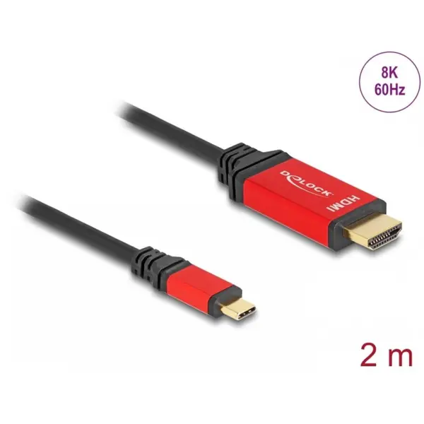 Delock Cablu USB type C la HDMI (DP Alt Mode) 8K60Hz/4K240Hz T-T HDR 2m, Delock 80096