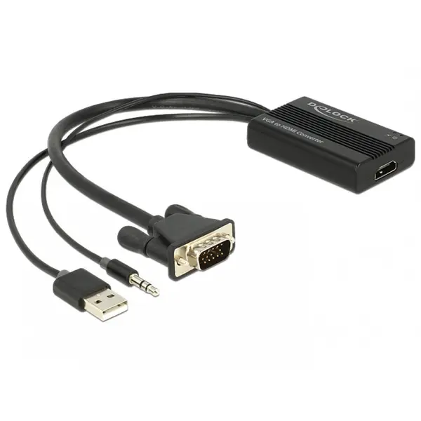 Delock Convertor VGA la HDMI cu Audio Negru, Delock 62597