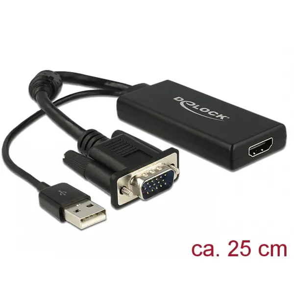 Delock Convertor VGA la HDMI cu Audio Negru, Delock 62668