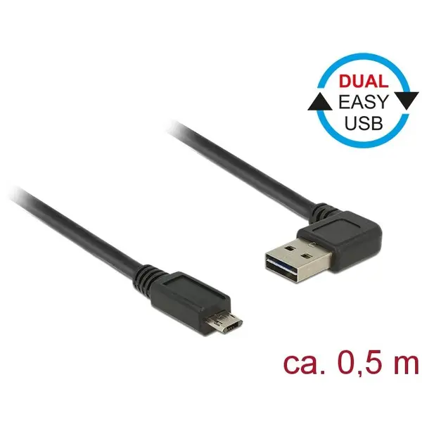 Delock Delock Cable USB Micro AM-BM 2.0 0.5m Black Angled Left/Right Dual Easy-USB