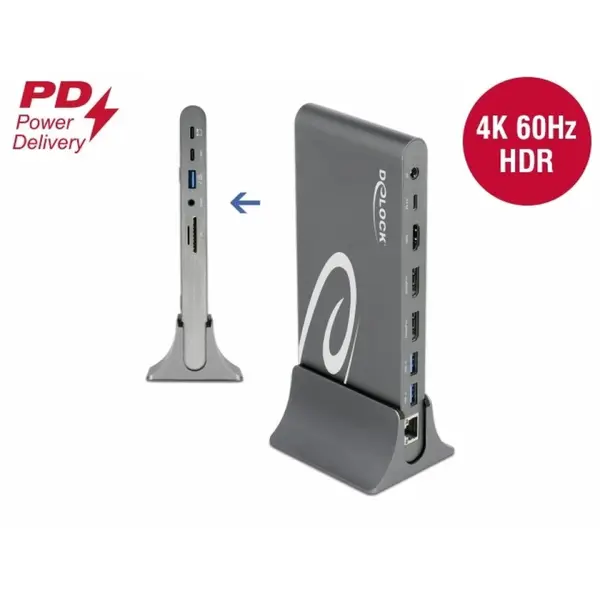 Delock Docking Station 4K USB Type-C la HDMI / DisplayPort 1.4/ USB / LAN / SD / PD 3.0, Delock 87772