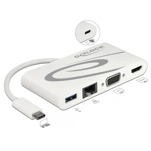 Delock Docking Station USB-C 3.1 la HDMI 4K 30 Hz + VGA + LAN + USB PD, Delock 87731