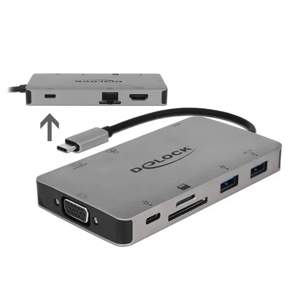 Delock Docking Station USB-C la HDMI 4K / VGA / USB 3.1 / SD / LAN / PD 3.0, Delock 87735
