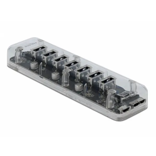 Delock HUB 3.2 cu 7 x USB 3.0-A alimentare USB Transparent, Delock 64088