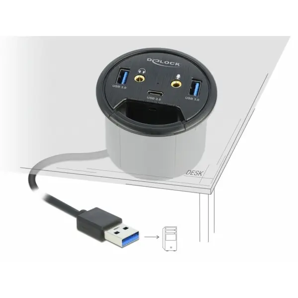 Delock HUB in desk USB 3.2 Gen 1-A la 1 x USB-C + 2 x USB-A + 2 x jack stereo 3.5mm, Delock 62794