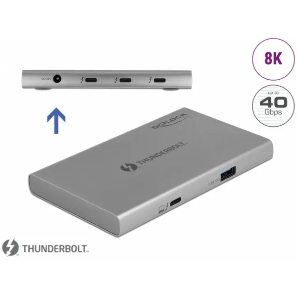 Delock HUB Thunderbolt 4 (Type C) la 3 x Thunderbolt 4 + 1 x USB 3.2-A Gen2, Delock 64157
