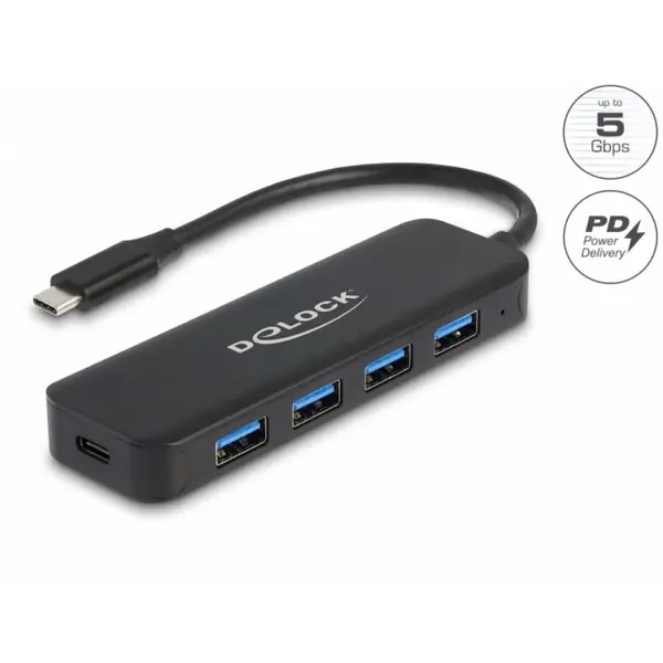 Delock HUB USB 3.2 Gen1 type C la 4 x USB-A + PD 85W, Delock 64170