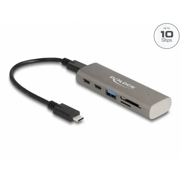 Delock HUB USB 3.2 Gen2 type C la 2 x USB type C + 1 x USB-A + slot microSD+SD, Delock 64236