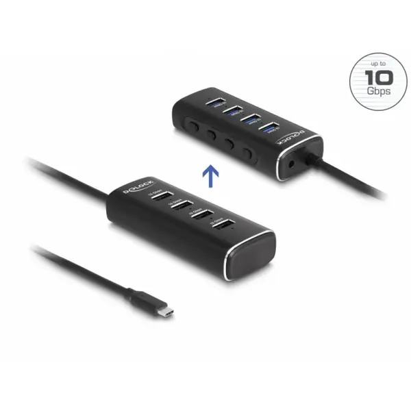 Delock HUB USB 3.2 Gen2 type C la 4 x USB-A cu switch ON/OFF 0.6m, Delock 64233
