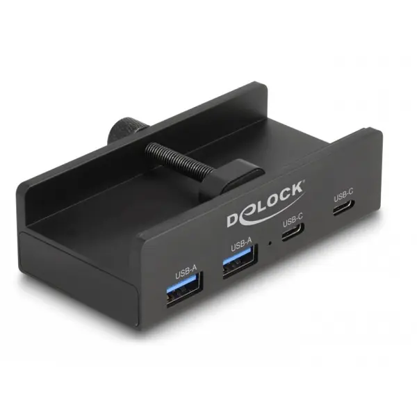 Delock HUB USB-A 5Gbps la 2 x USB-A/2 x USB Type C montare monitor Negru, Delock 64262