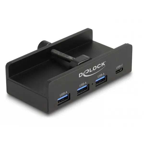 Delock HUB USB-A 5Gbps la 3 x USB-A/1 x USB Type C montare monitor Negru, Delock 64284