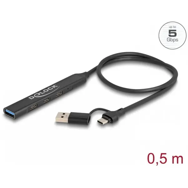 Delock HUB USB type C/USB-A 3.2 la 3 x USB type C + 1 x USB-A, Delock 64272