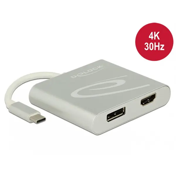 Delock Multiplicator USB-C (DP Alt Mode) la 1 x HDMI + 1 x Displayport 4K 30 Hz, Delock 87716
