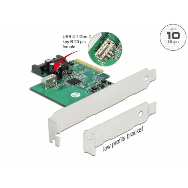 Delock PCI Express cu 1 port intern USB 3.2 Gen2 key B 20 pini, Delock 90068