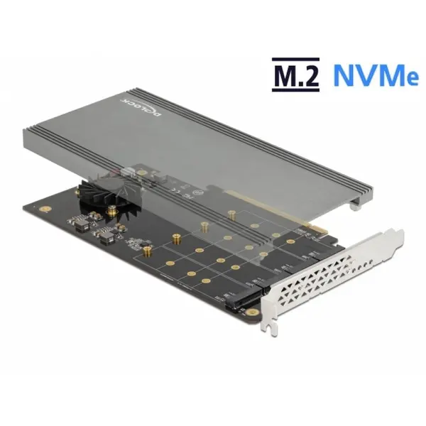 Delock PCI Express cu 4 x slot NVMe M.2 interne cu radiator si ventilator - Bifurcare, Delock 90050