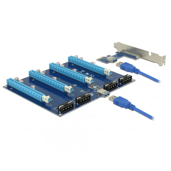 Delock Riser Card PCI Express x1 la 4 x PCIe x16 + cablu USB 60cm, Delock 41427