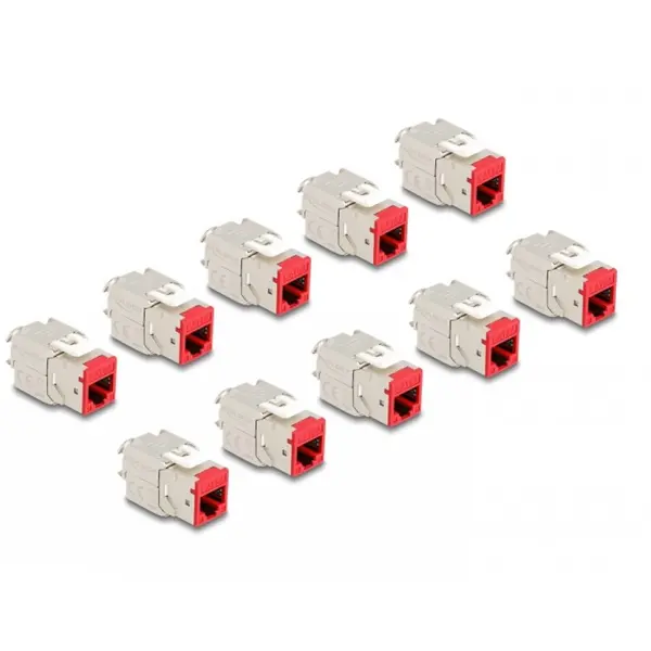 Delock Set 10 buc modul keystone RJ45 LSA Cat.6A toolfree Rosu, Delock 88115