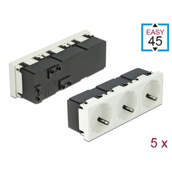 Delock Set 5 prize triple pentru carcasa Easy 45 Alb 45 x 45 mm, Delock 81323
