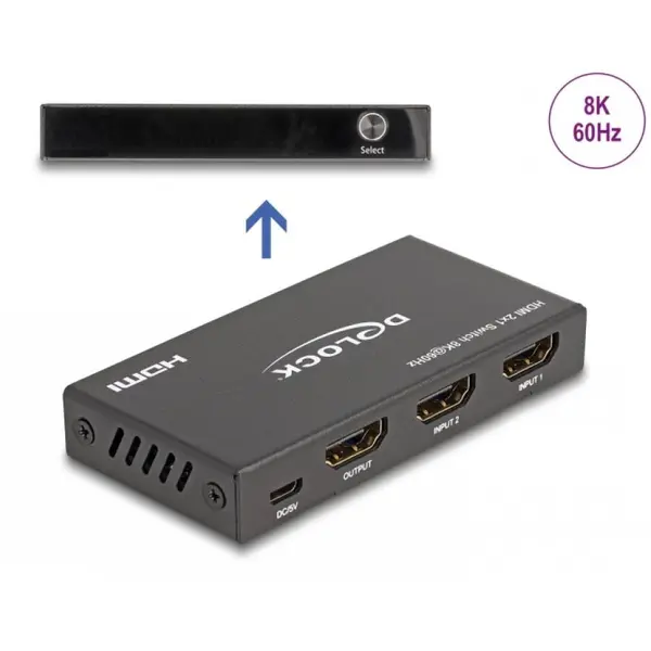 Delock Switch HDMI 2 porturi 8K60Hz/4K144Hz, Delock 18607