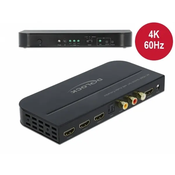 Delock Switch HDMI 3 porturi 4K@60Hz cu extractor Audio, Delock 66498