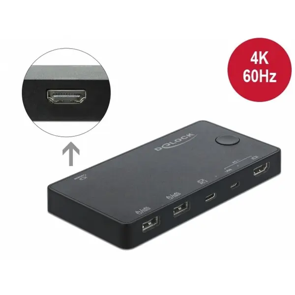 Delock Switch KVM HDMI / USB-C 4K@60Hz cu USB 2.0, Delock 11477