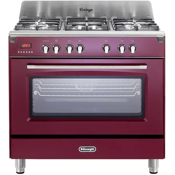Delonghi Aragaz profesional mixt, DELONGHI MEM 965 RX ED RO, 5 arzatoare, Gaz + Electric, L 90 cm, Grill, Rosu