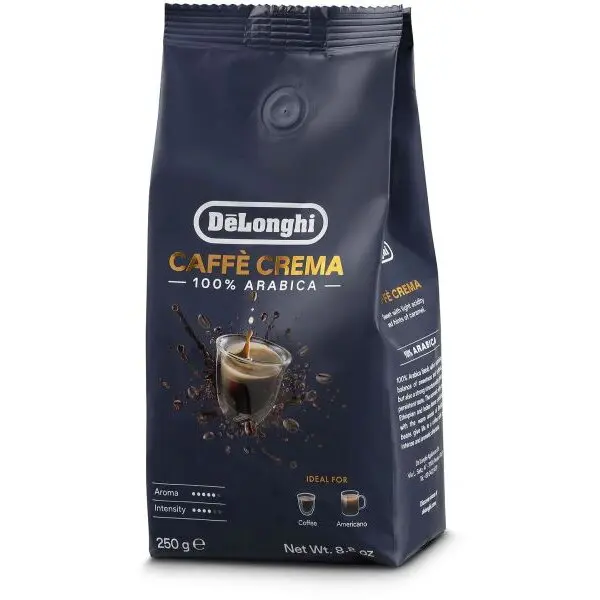 Delonghi Cafea boabe De'Longhi Caffe Crema 100% Arabica DLSC602 - AS00000173, Greutate 250gr, Prajire usoara, 100% Arabica, Intensitate 4
