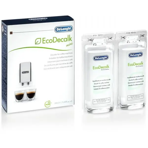 Delonghi Decalcifiant DeLonghi EcoDecalk Mini DLSC200, Capacitate 2x100ml, Pentru 2 cicluri de decalcifiere, Elimina rapid depunerile, Prelungeste durata de viaaa si creste eficienta espressorului