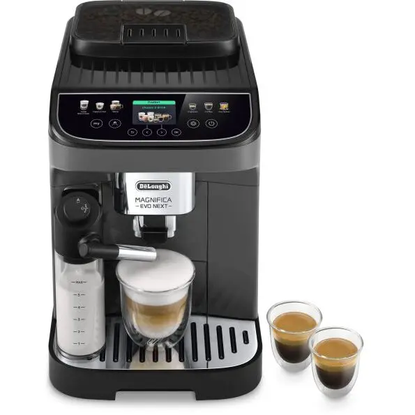 Delonghi Espressor automat De’Longhi Magnifica Evo Next ECAM 310.60.GB, 1450W, 10 tipuri de bauturi, 15 bari, Carafa pentru lapte, Tehnologie LatteCrema, Gri-Negru