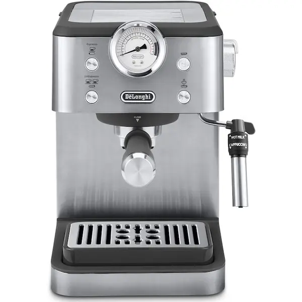 Delonghi Espressor manual De'Longhi Classic EM450.M, 2 tipuri de bauturi, sistem manual de spumare, 1.7l, 1325W, 15 bar, Argintiu