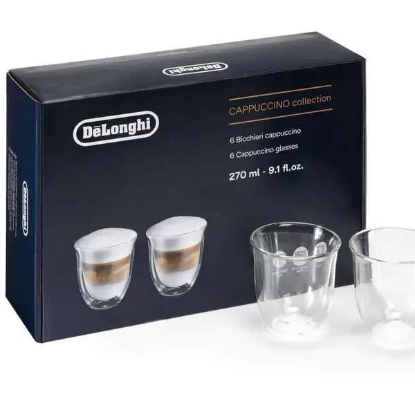 Delonghi Set 6 pahare Delonghi Cappuccino Collection, 270ml, DLSC301
