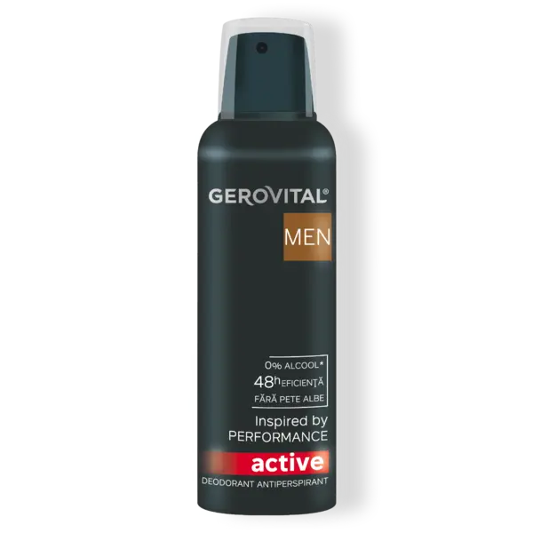 Deodorant Antiperspirant Active Protecție 48h, Fără Alcool, Fără Pete Albe, Note Lemnoase De Cedru și Mosc, Gerovital Men, 150 Ml