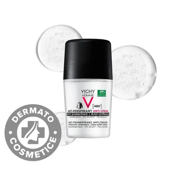 Deodorant roll-on pentru barbati anti-urme 48h Homme, 50ml, Vichy