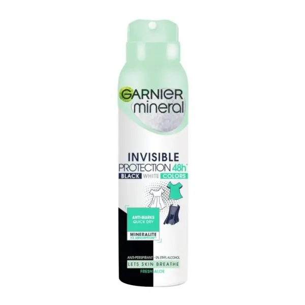 Deodorant Spray Garnier Mineral Invisible Black White Colors Fresh Aloe, 150 ml