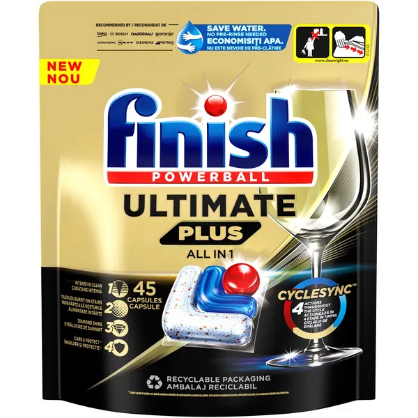 Detergent capsule Finish Ultimate Plus pentru masina de spalat vase, 45 spalari