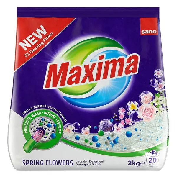 Detergent de Rufe Pudra Sano Maxima Spring Flowers, 20 Spalari, 2 kg