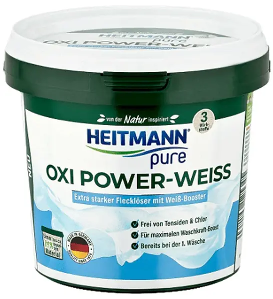 Detergent pentru pete Heitmann - Pure Oxi Power, pentru rufe albe, 500 g