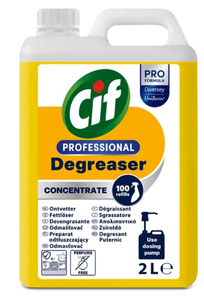 Detergent profesional concentrat CIF degresant pentru bucatarie 2L fara parfum Detergent profesional concentrat CIF degresant pentru bucatarie 2L fara parfum