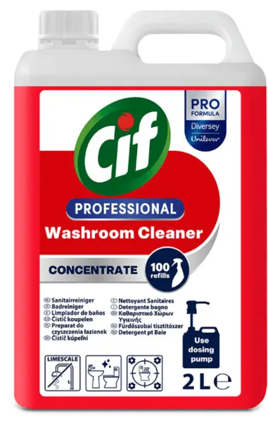 Detergent profesional concentrat CIF pentru baie 2L anticalcar cu parfum de citrice Detergent profesional concentrat CIF pentru baie 2L anticalcar cu parfum de citrice