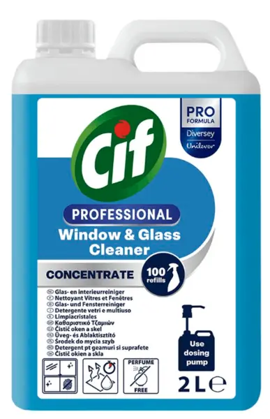 Detergent profesional concentrat CIF pentru geamuri 2L fara parfum Detergent profesional concentrat CIF pentru geamuri 2L fara parfum