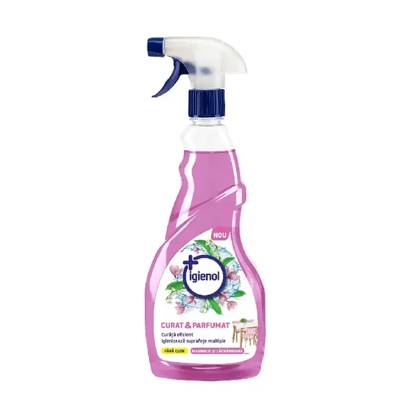 Detergent universal cu pulverizator Igienol Magnolie si lacramioare 750 ml Detergent universal cu pulverizator 750 ml Igienol Magnolie