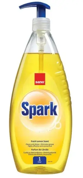 Detergent vase Spark Sano 1l elimina grasimea, parfum de lamaie Detergent vase 1l Spark Sano lamaie